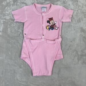 VTG Disney Minnie Mouse Romper‎ Toddler 3T Pink 90s Retro Cartoon Snap Closure